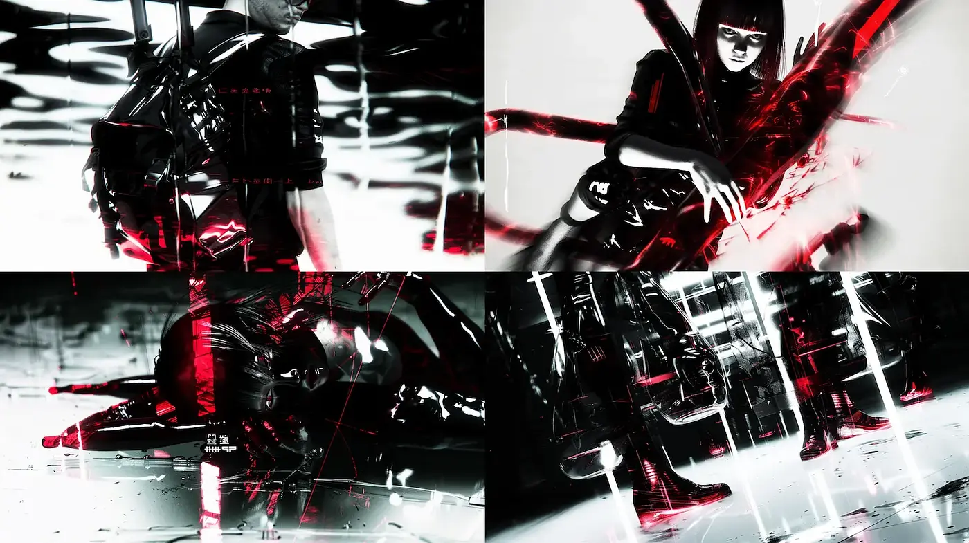 Futuristic and Cybernetic Noir with High Contrast - Midjourney sref style