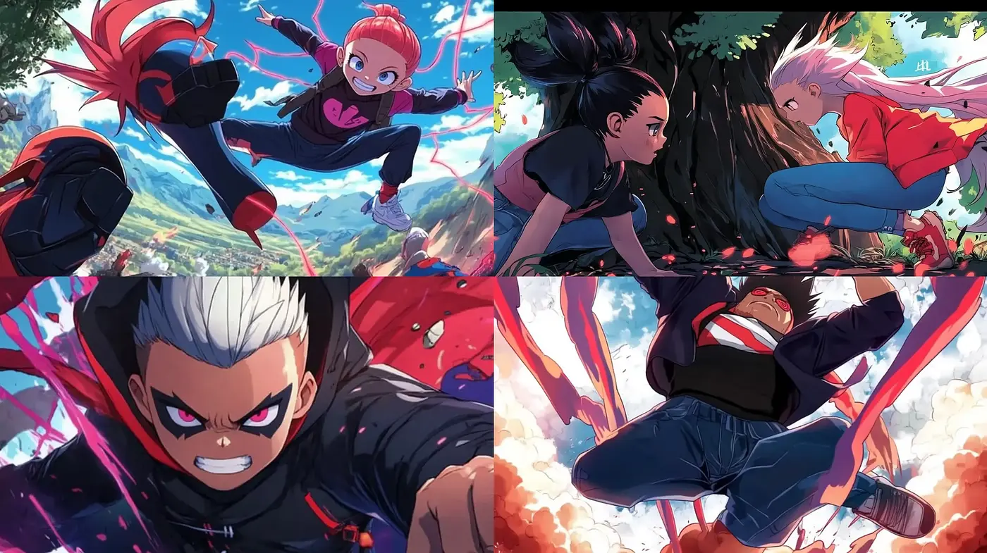 Dynamic Anime-Inspired Action with Vibrant Color Splashes - Midjourney sref style