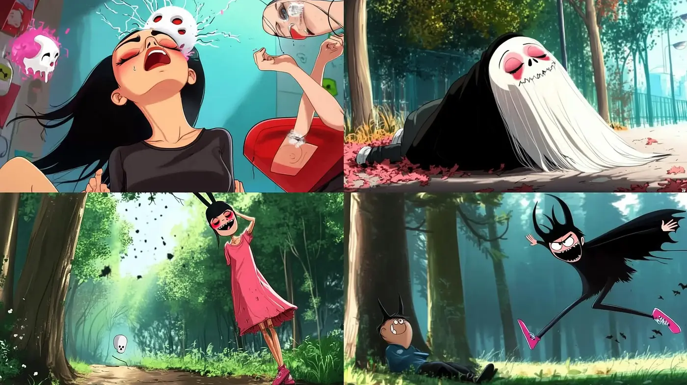 Whimsical Forest Encounters with Energetic Characters - Midjourney sref style
