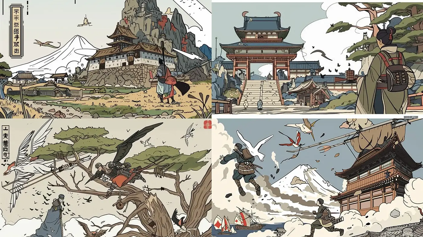 Elegant Edo Period Japanese Woodblock-Inspired Imagery - Midjourney sref style