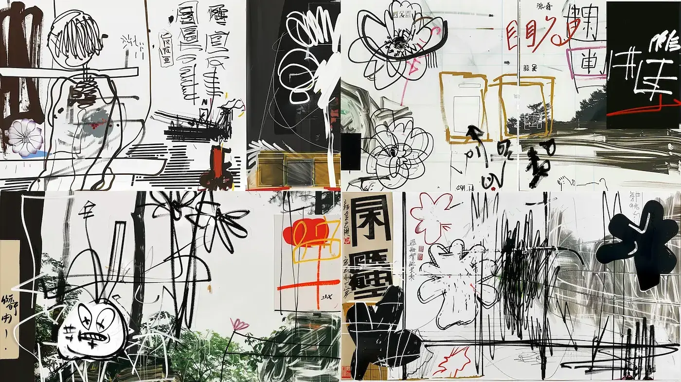 Eclectic and contemporary mixed media style with bold abstract elements - Midjourney sref style