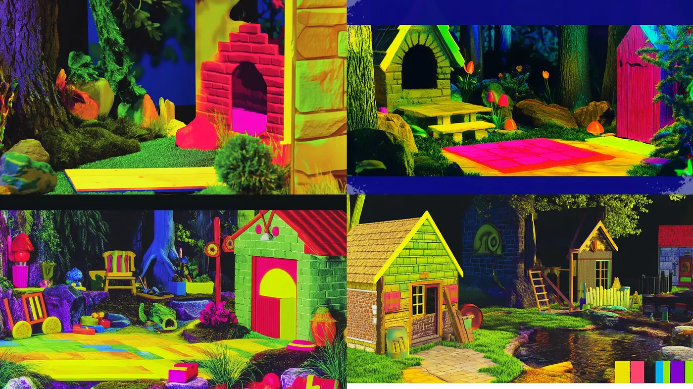 Surreal and Vibrant Storybook Escapes in Neon Hues - Midjourney sref style