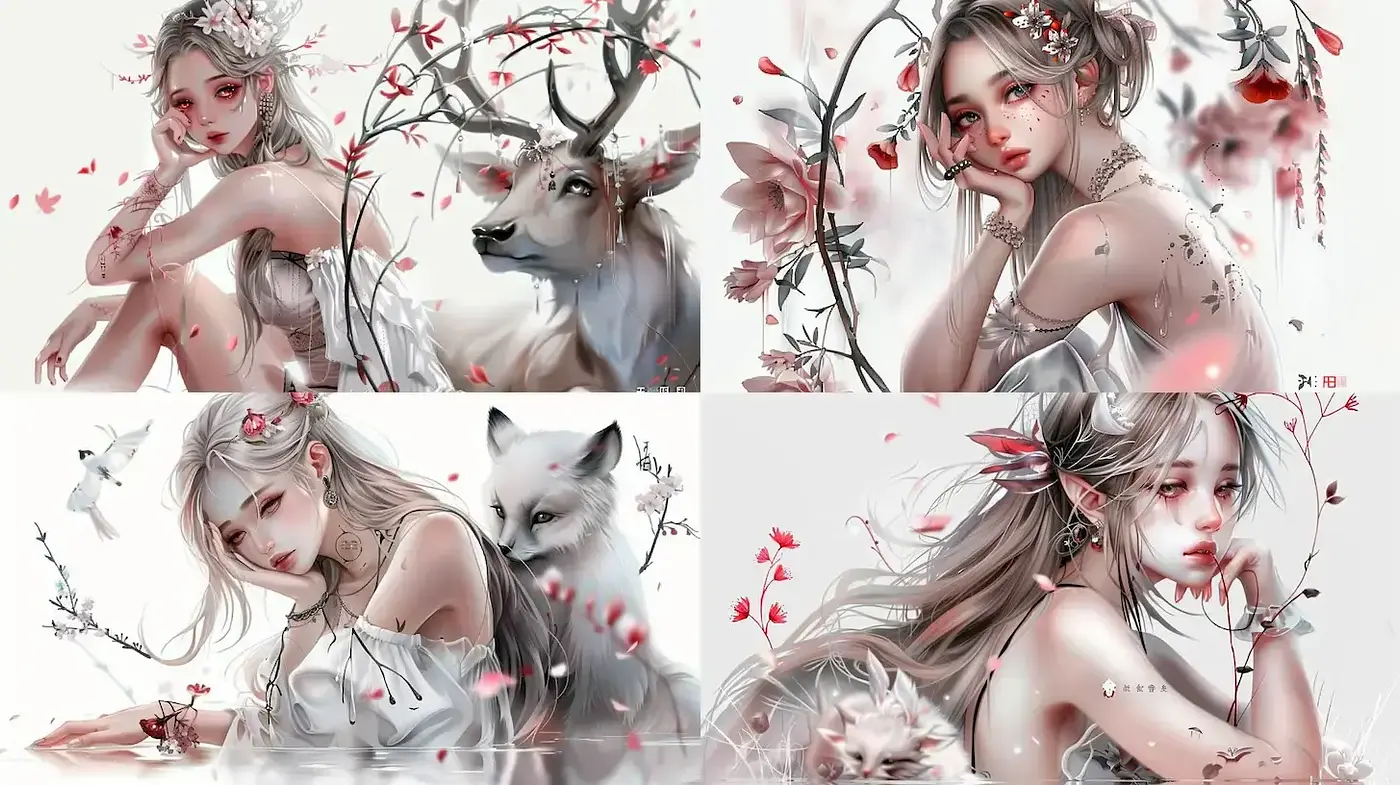 Dreamy Ethereal Portraits with Nature Elements - Midjourney sref style