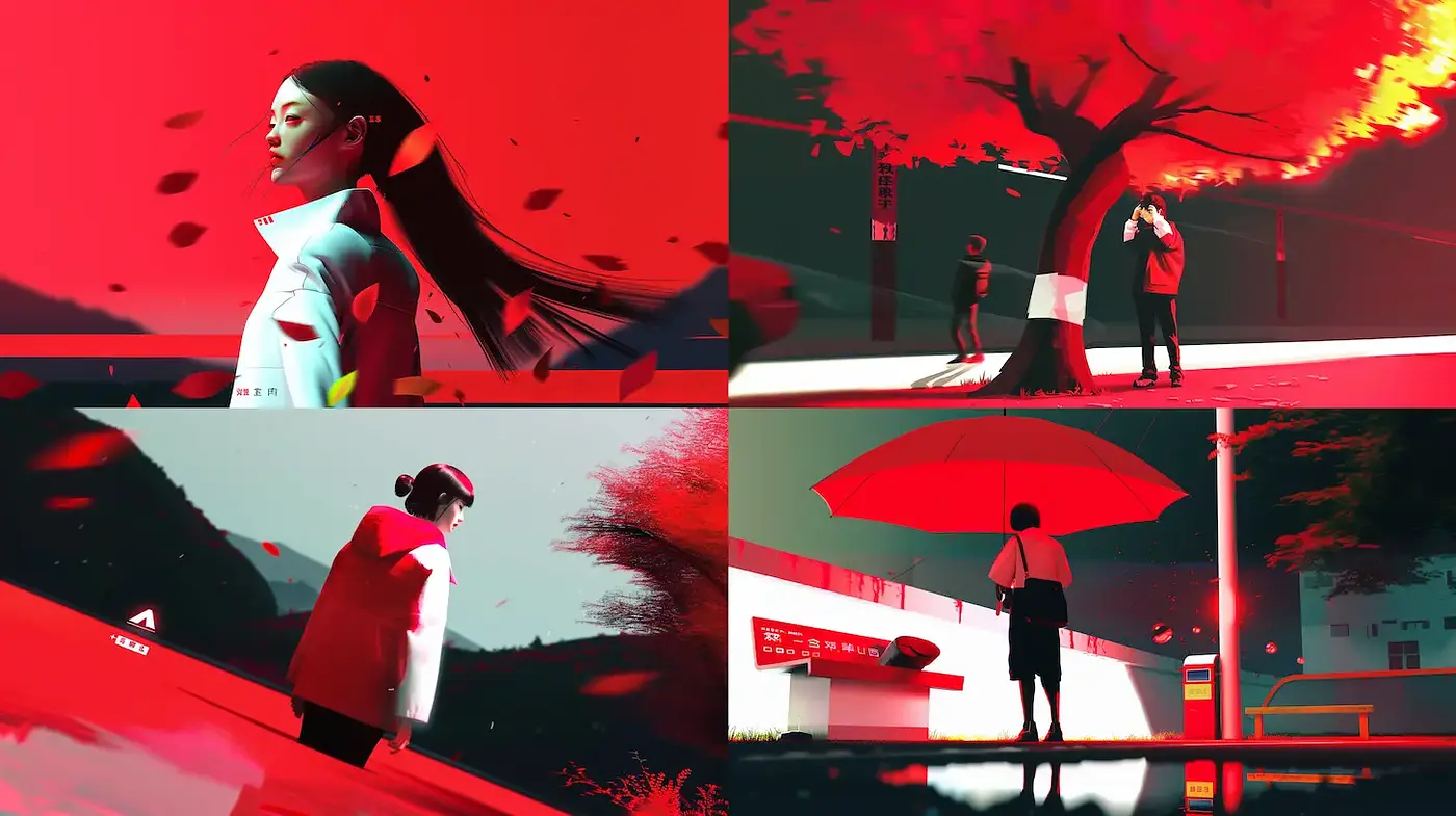 Futuristic and emotive scenes with dramatic contrasts and vibrant hues - Midjourney sref style