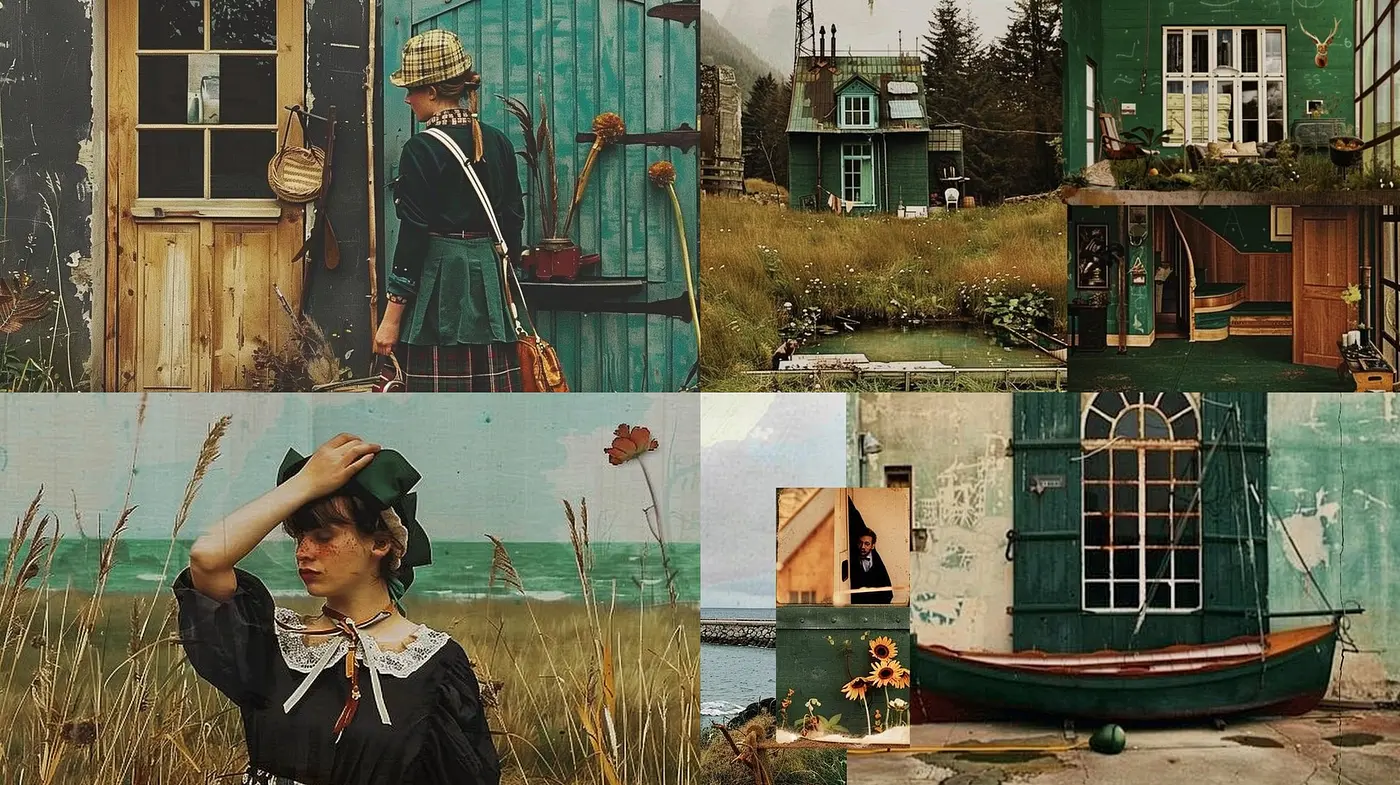 Rustic Nostalgia Through a Verdant Lens: A Meld of Homeliness and Idyllic Nature - Midjourney sref style