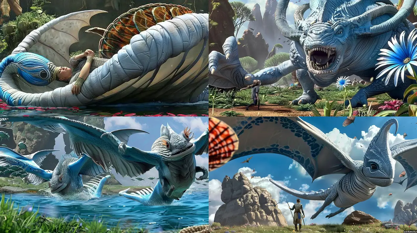 Epic Mythical Beast Chronicles in Lush Vivid Environments - Midjourney sref style