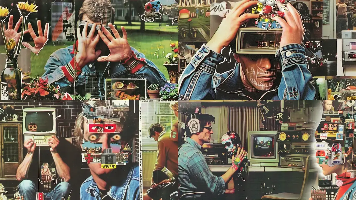 Eclectic retro-futuristic collage with a surreal twist - Midjourney sref style