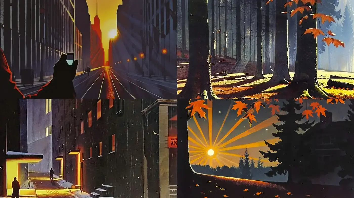 Intriguing and Atmospheric Urban and Nature Scenes with a Nostalgic Glow - Midjourney sref style