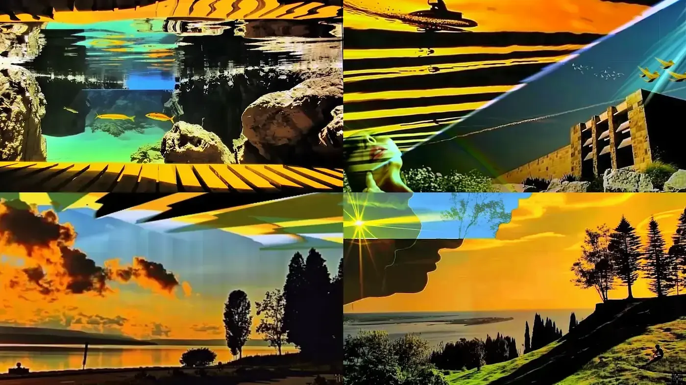 Vibrant Surrealist Landscapes with Geometric Patterns - Midjourney sref style