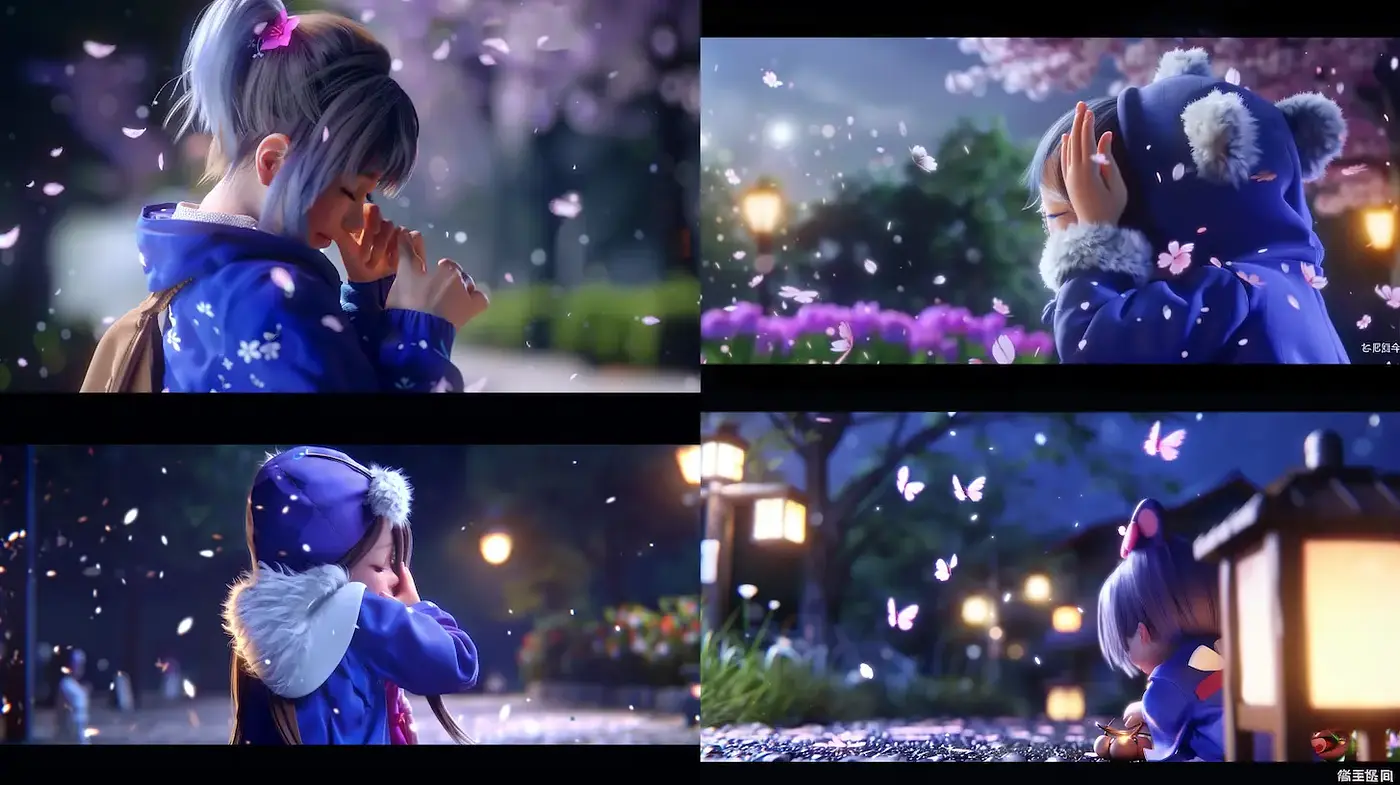 Whimsical Nighttime Scenes with Floral Accents - Midjourney sref style