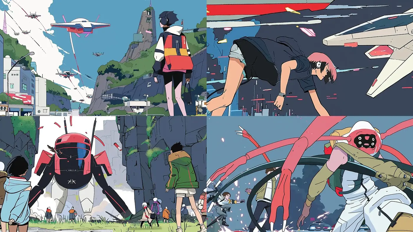 Futuristic Anime-Inspired Visions with a Retro Palette - Midjourney sref style