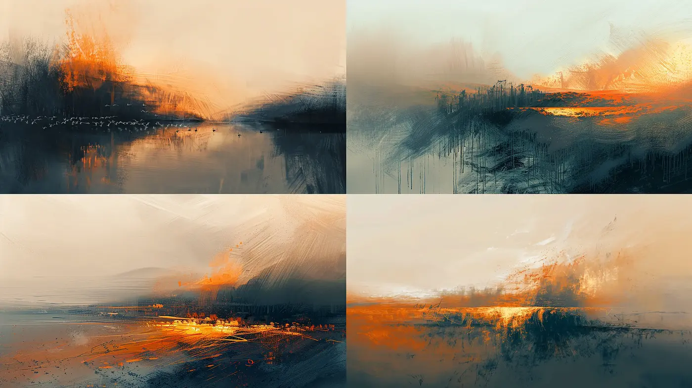Abstract Sunset Dreamscape in Painterly Brushstrokes - Midjourney sref style