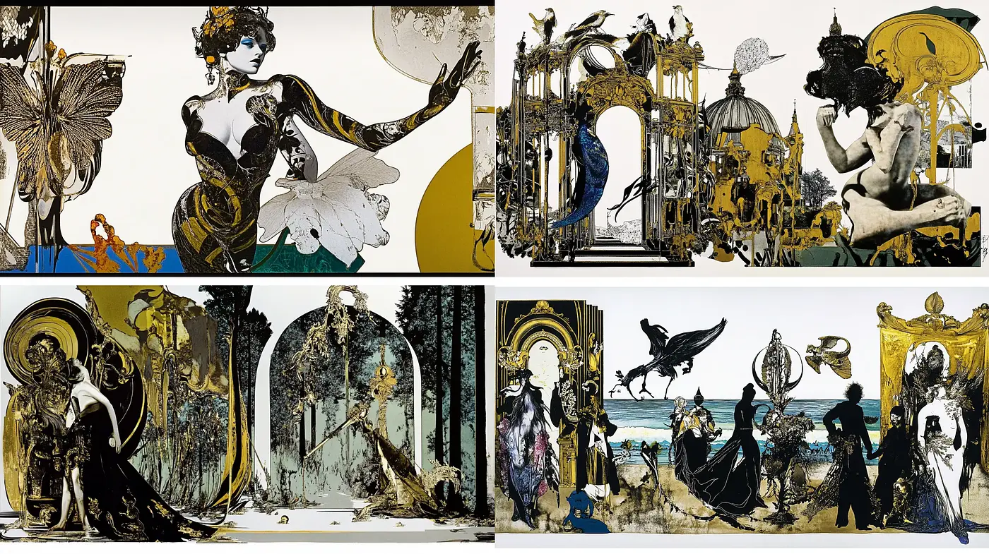 Baroque Elegance and Surrealist Imagery Fusion - Midjourney sref style