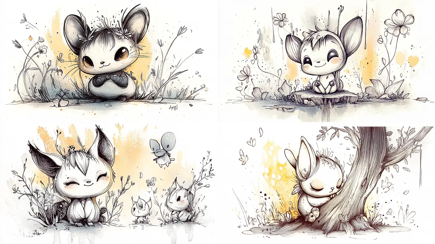 Charming and Whimsical Illustrations with Organic Elements - Midjourney sref style