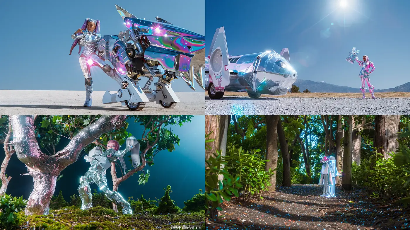 Futuristic Iridescent Dreamscape with Consistent Metallic Tones - Midjourney sref style