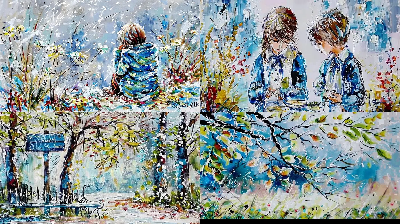 Impressionist Brushwork Symphony in Blues and Whites - Midjourney sref style