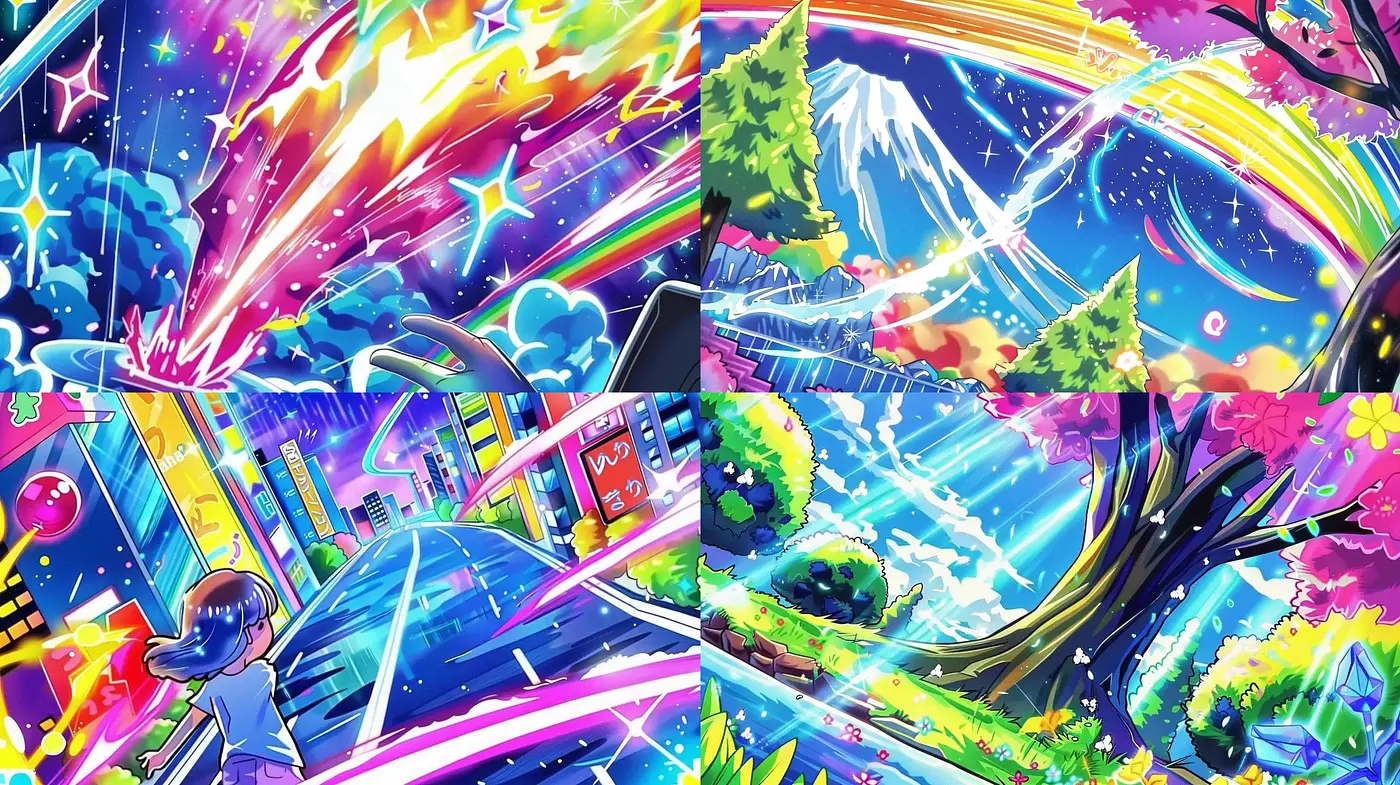 Vibrant Dreamscape Fusion with Luminous Neon Whimsy - Midjourney sref style