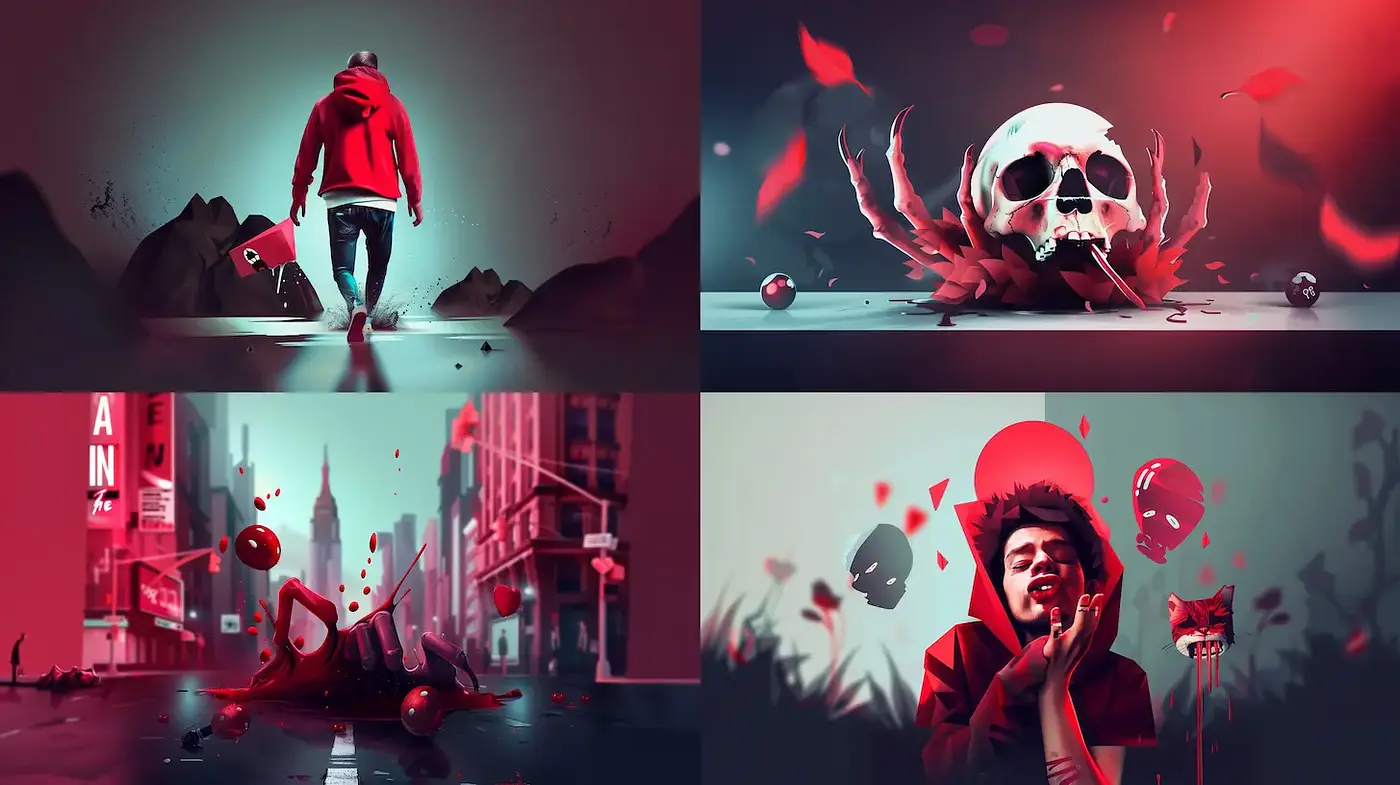 Dynamic and Emotive Visual Storytelling with Bold Color Contrast - Midjourney sref style