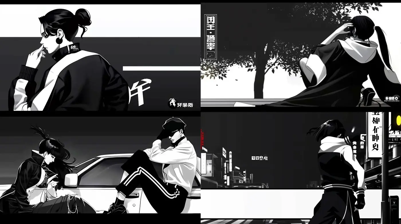 Monochrome Elegance with a Cinematic Anime Essence - Midjourney sref style