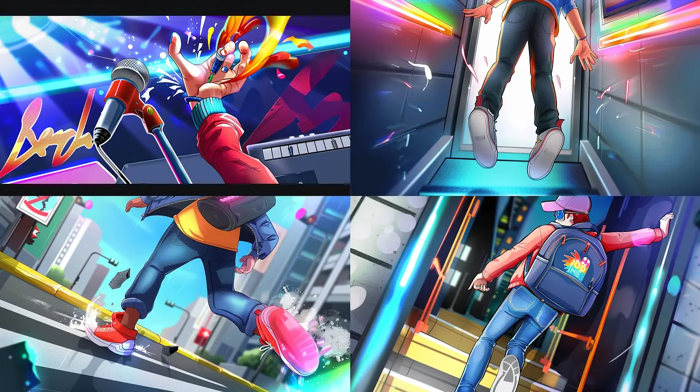 Energetic Urban Beat: A Synthesis of Vibrant Hues and Dynamic Line Art - Midjourney sref style