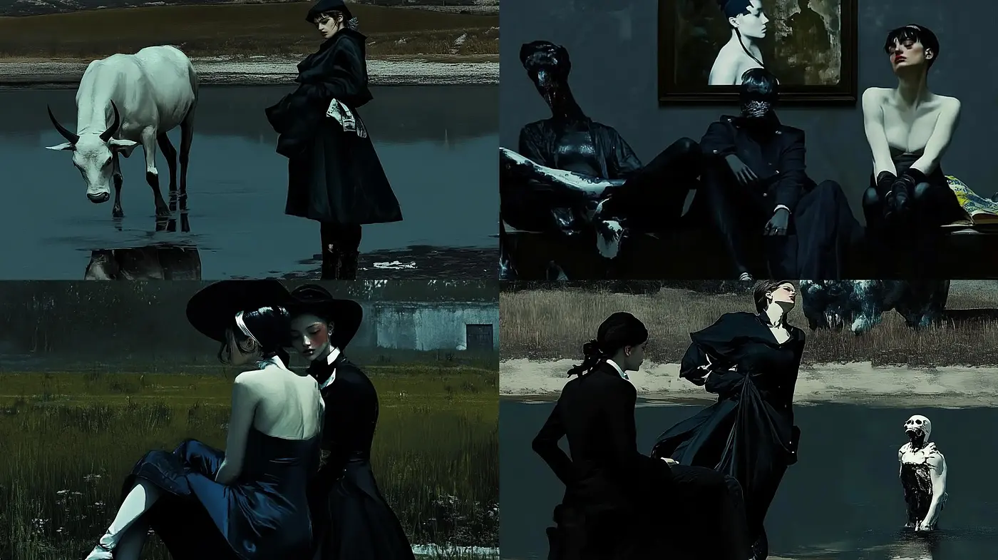 Nocturne Elegance: A Study in Moody Neoclassicism - Midjourney sref style
