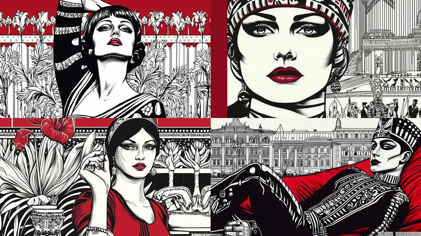 Bold Contrasts and Dramatic Pop Art Elegance - Midjourney sref style