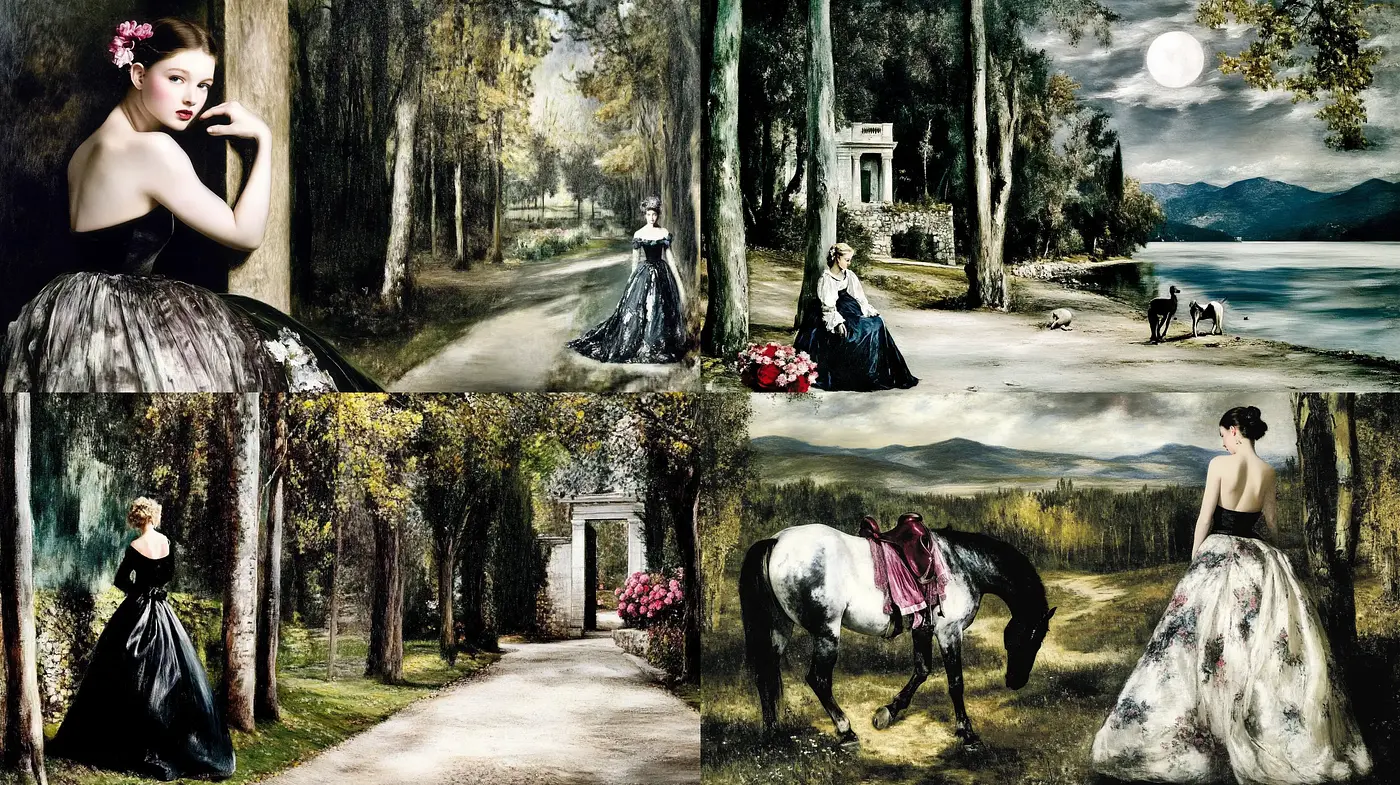 Ethereal Elegance in a Whimsical Romantic Tableau - Midjourney sref style