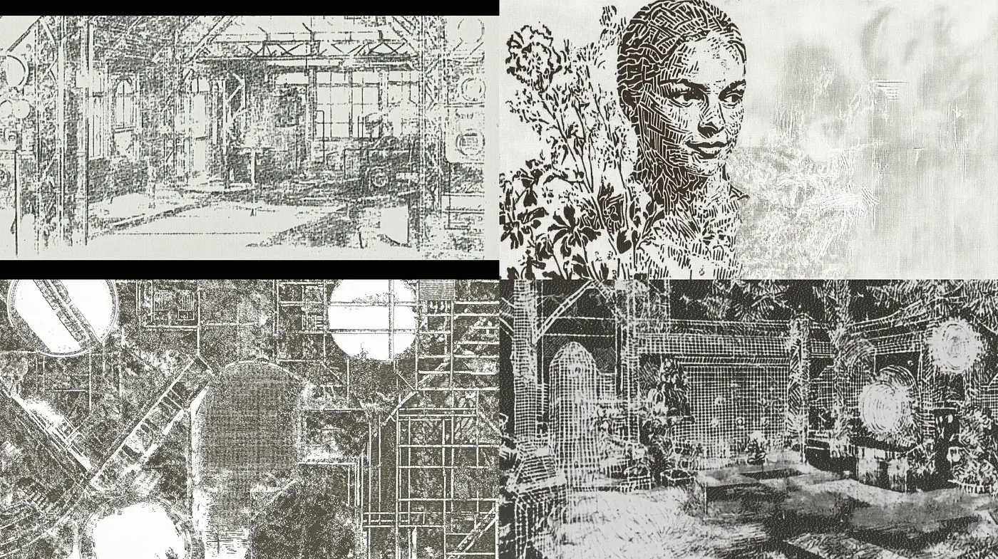 Elegant Monochromatic Etching Fusion - Midjourney sref style