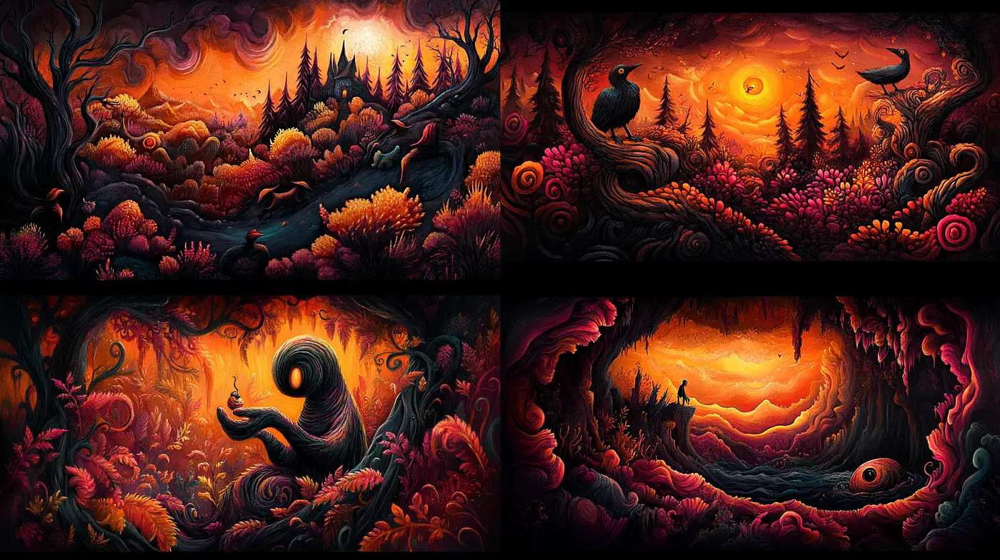 Ethereal Twilight Vistas: A Surreal Fusion of Nature and Fantasy - Midjourney sref style