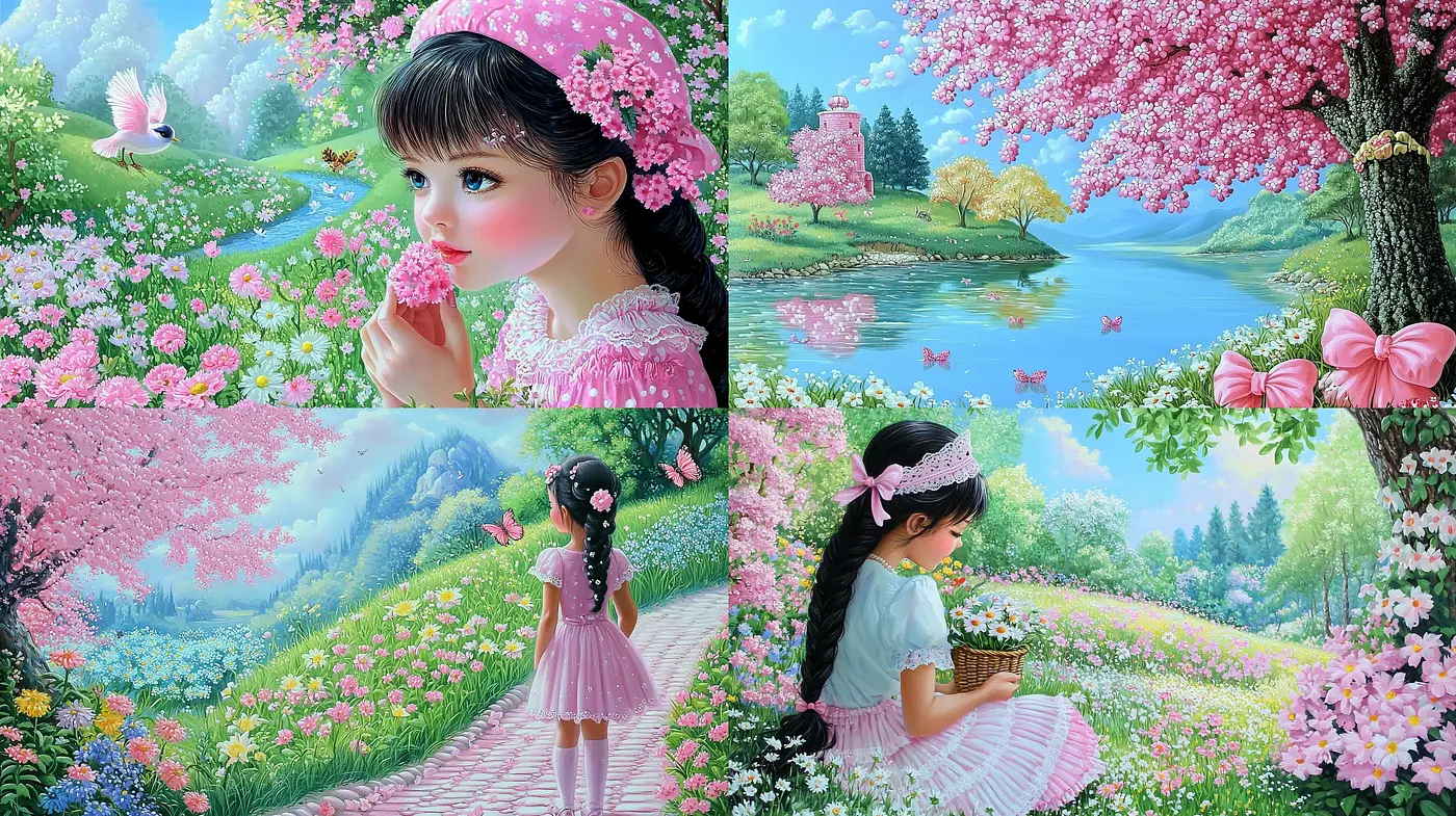 Idyllic Blossom Dreamscape: A Harmonious Blend of Pastel Hues and Anime-Inspired Whimsy - Midjourney sref style