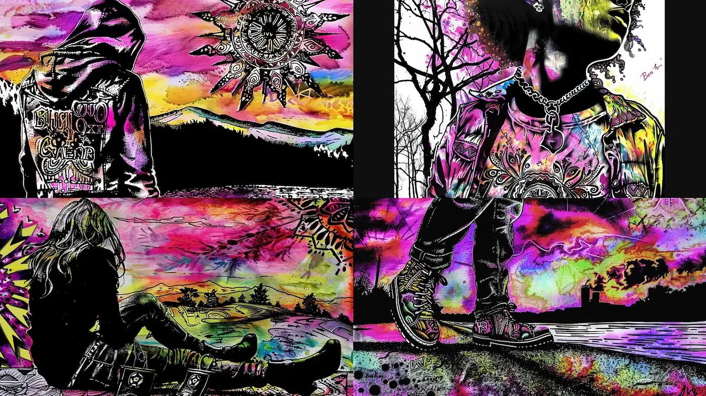 Psychedelic Urban Art with Nature Elements - Midjourney sref style