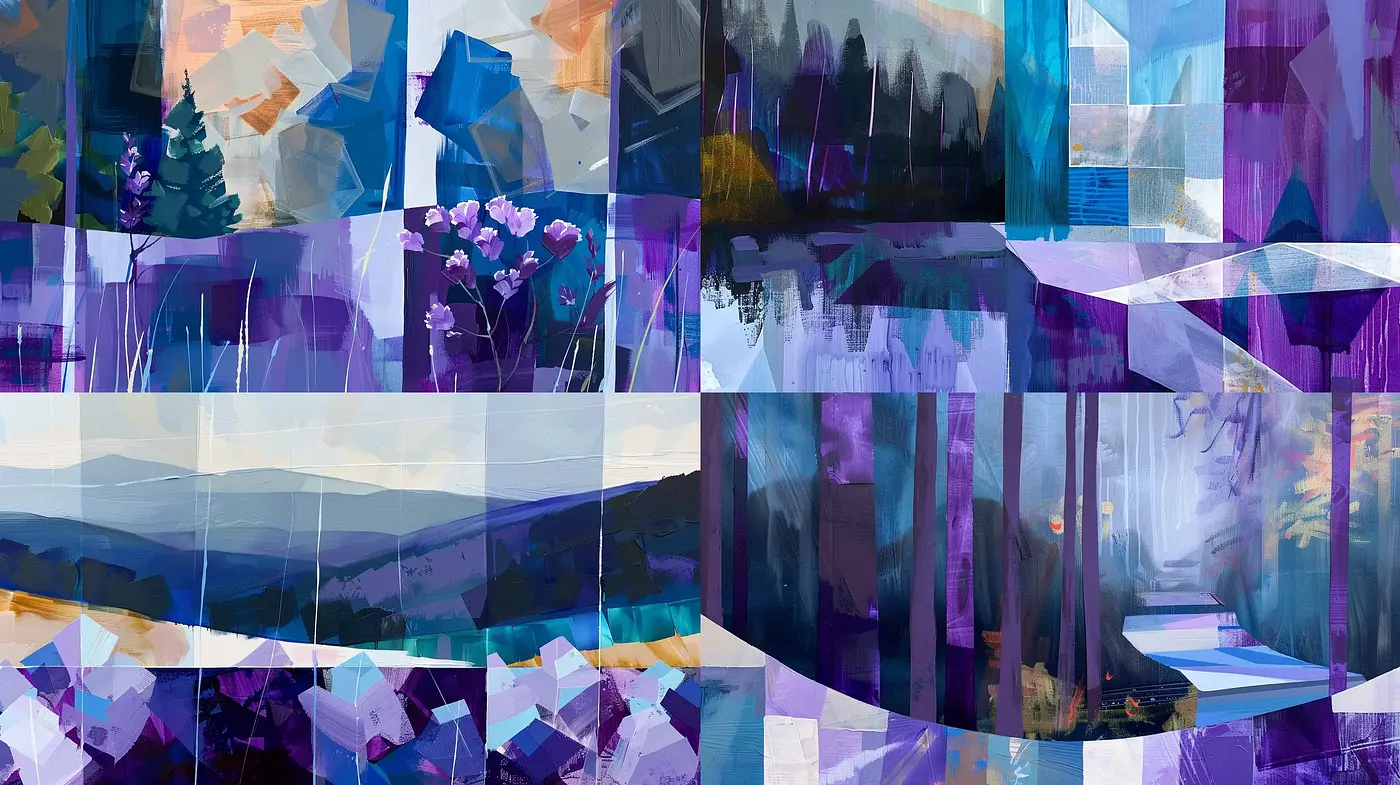 Abstract Geometric Fusion in Cool Hues - Midjourney sref style