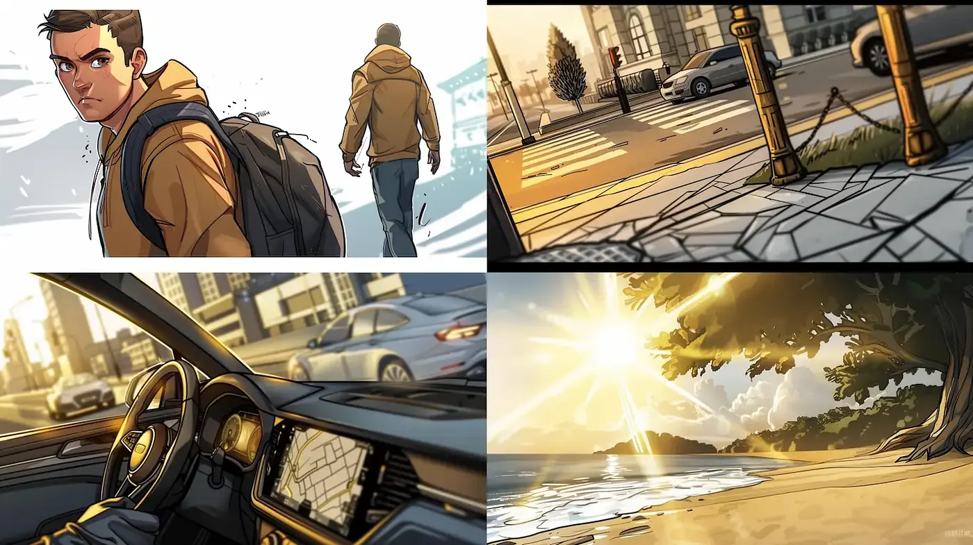 Dynamic and expressive urban storytelling through illustrated realism - Midjourney sref style