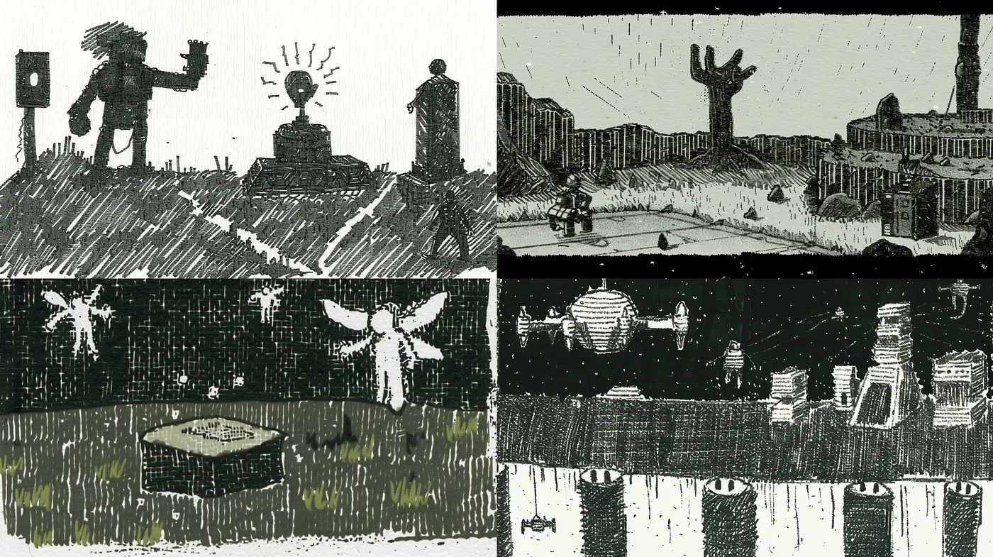 Gritty Monochromatic Graphic Novel Ambiance - Midjourney sref style