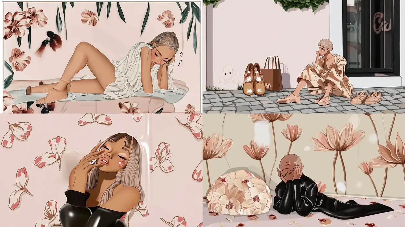 Contemporary Elegance with Subdued Floral Backdrops - Midjourney sref style