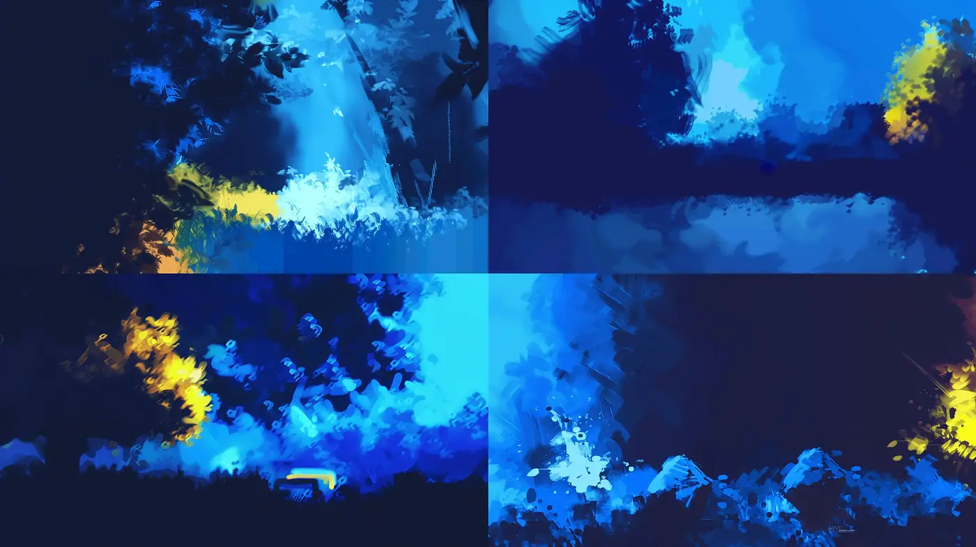 Abstract Expressionistic Nightscapes with Vivid Contrast and Textured Brushwork - Midjourney sref style