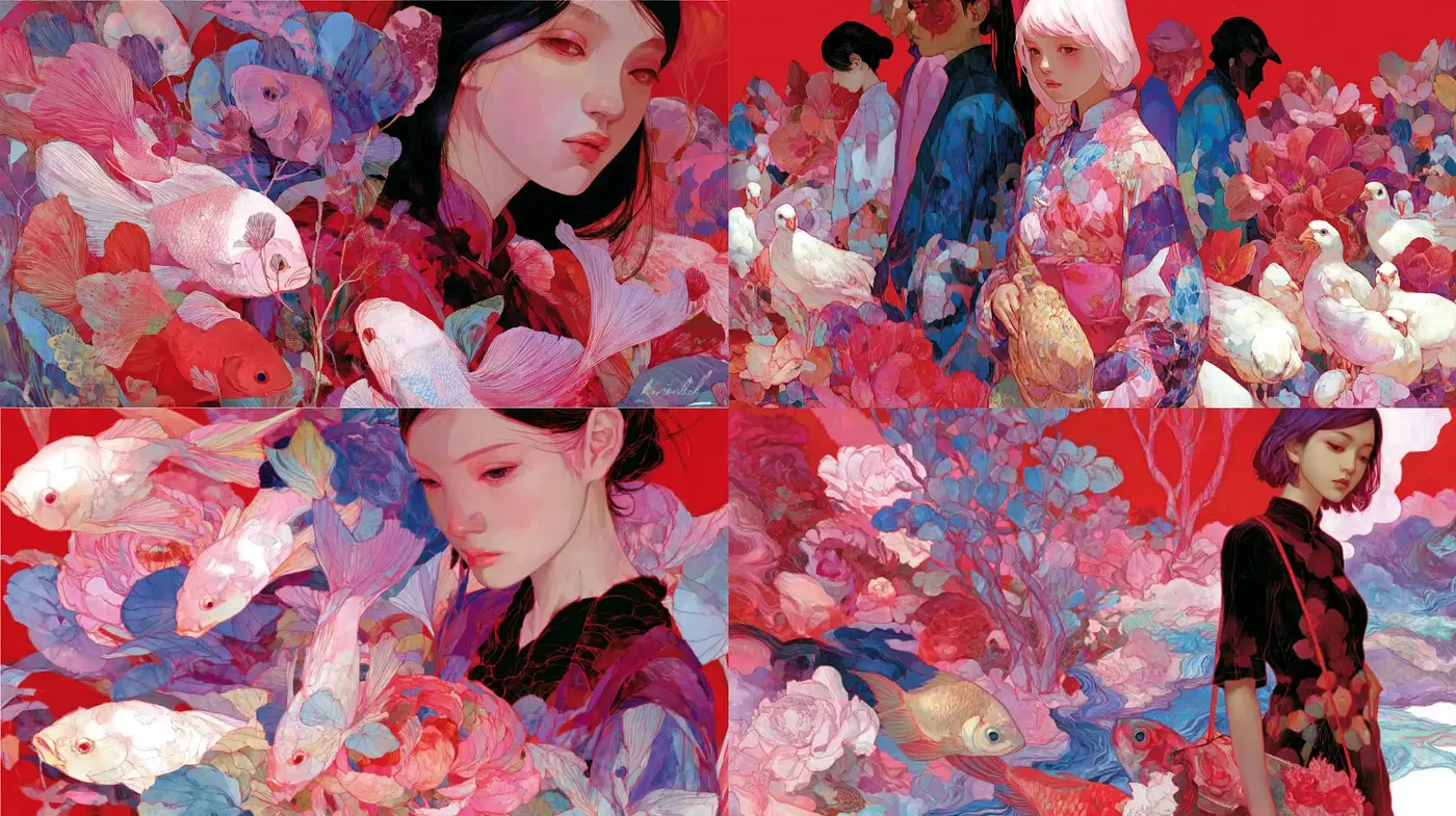 Vibrant and Ethereal Aesthetic with Floral Elements - Midjourney sref style