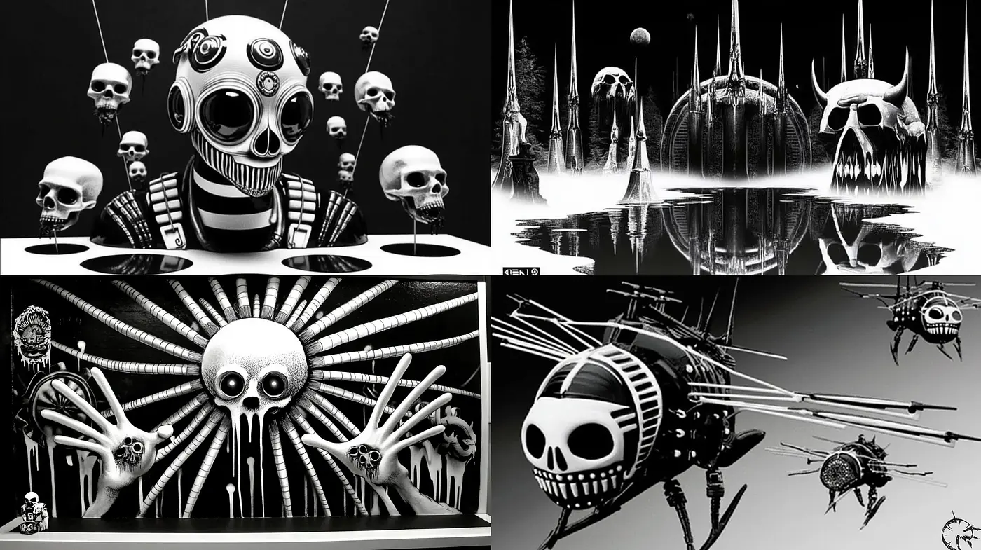 Monochromatic Surrealism with Gothic Overtones - Midjourney sref style