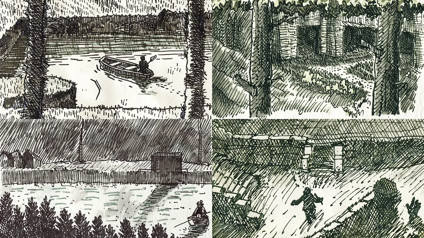 Ink Sketchbook Chronicles: A Journey Through Pen-and-Ink Landscapes - Midjourney sref style