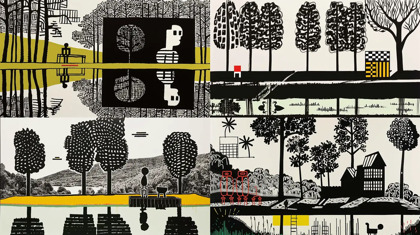 Monochromatic Panoramas with Surreal and Structural Intrigue - Midjourney sref style