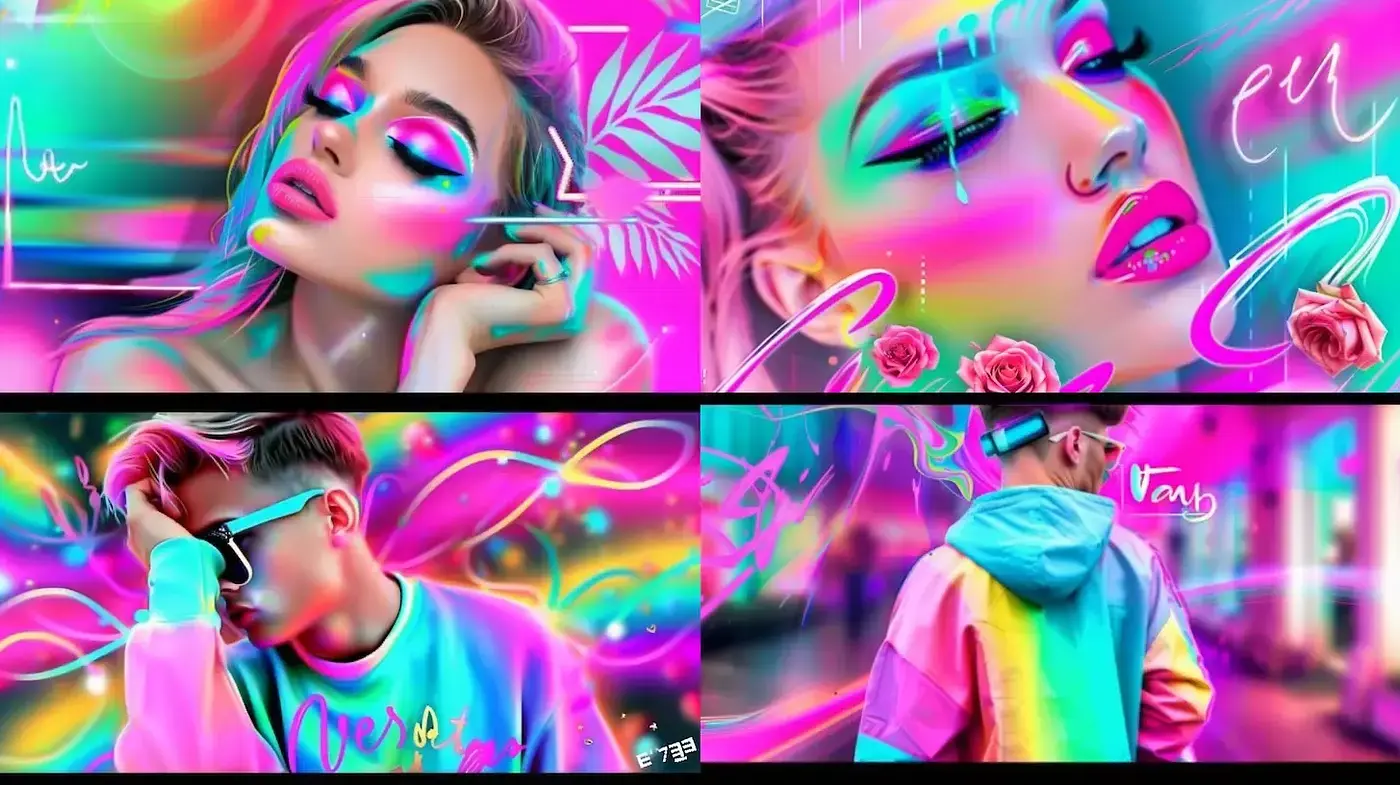 Vibrant Neon Aesthetic with Retro Splashes - Midjourney sref style
