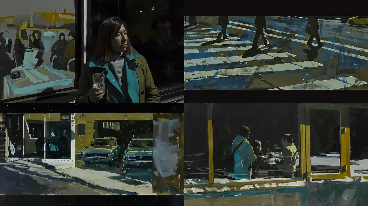 Contemporary Urban Vignettes with an Inked Texture - Midjourney sref style