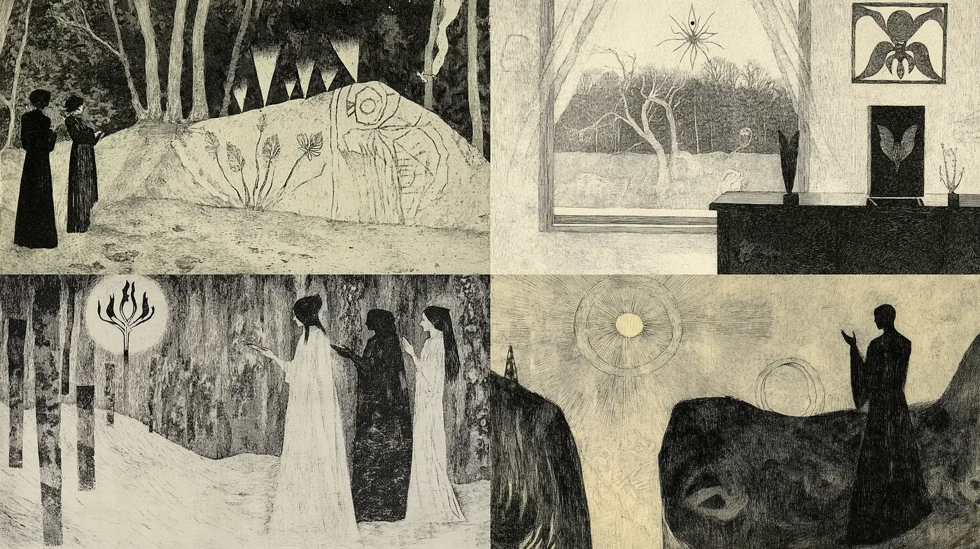 Ethereal Nocturne: A Fusion of Symbolism and Monochrome Expressionism - Midjourney sref style