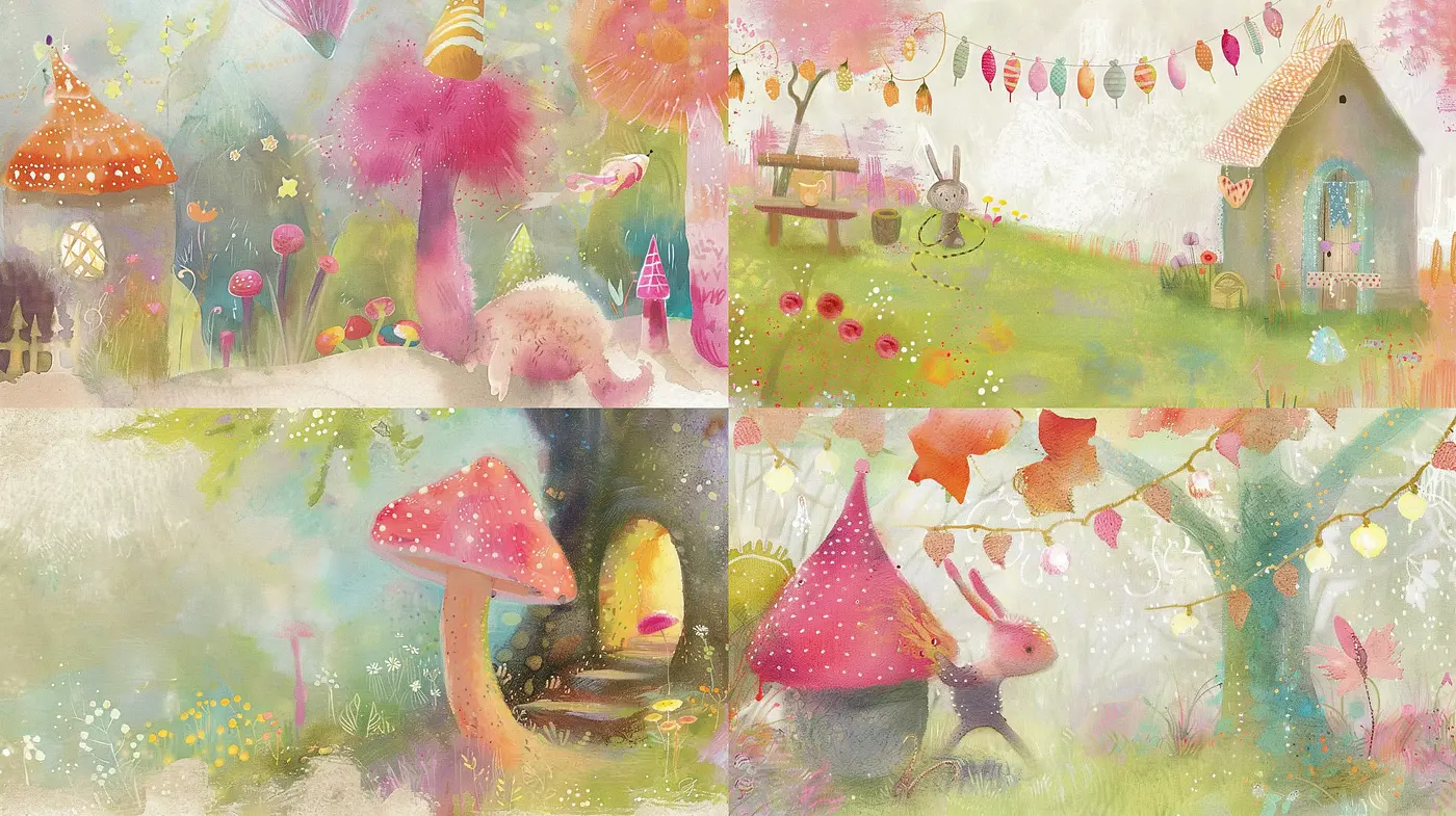 Enchanted Whimsy: A Pastel Dreamscape of Childlike Delight - Midjourney sref style