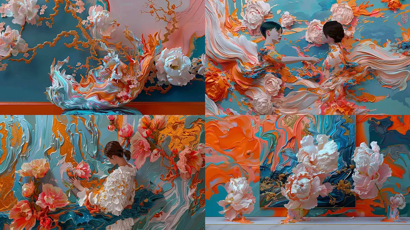 Ethereal and Flowing Aesthetic with Floral Dominance and Fluid Motion - Midjourney sref style