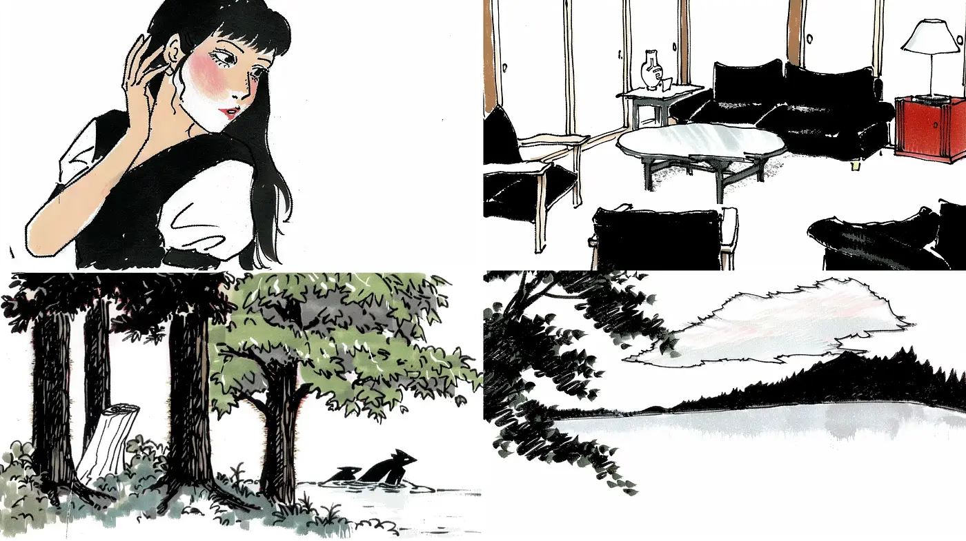 Elegant Ink Simplicity with A Hint of Ephemeral Watercolors - Midjourney sref style
