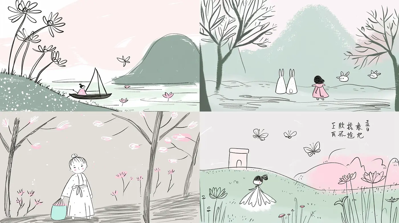 Serene Pastel Illustrations with a Whimsical Storybook Essence - Midjourney sref style