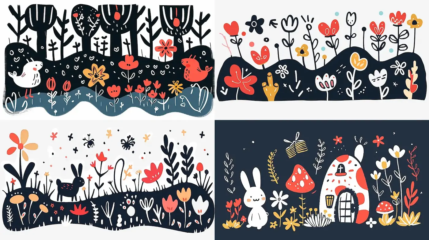 Charming Playful Illustrations with a Whimsical Nature Theme - Midjourney sref style