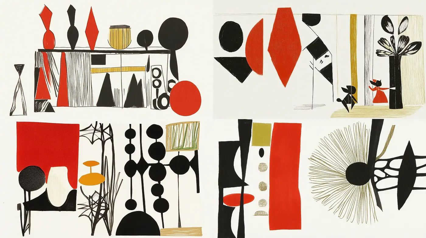 Mid-Century Modern Aesthetic with Abstract Minimalism - Midjourney sref style