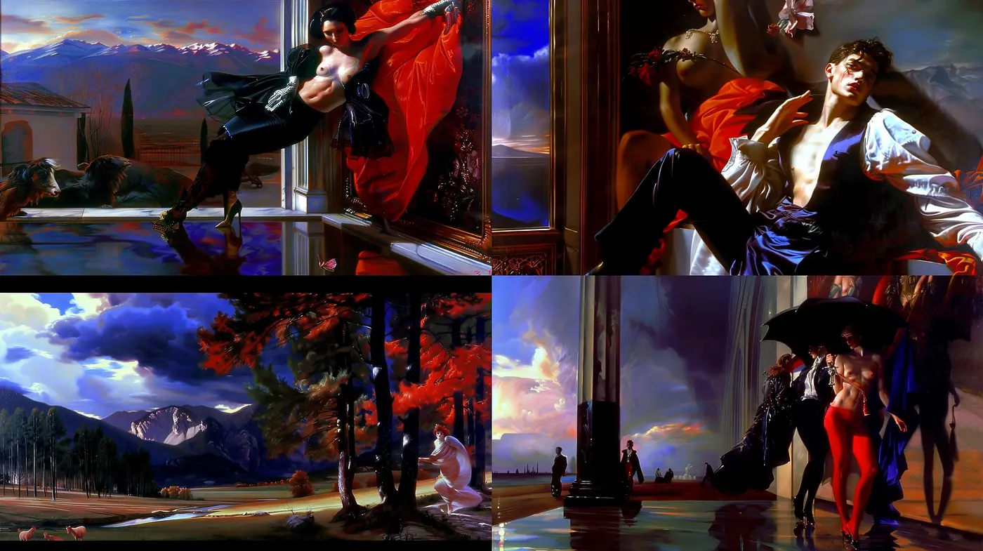 Dramatic Baroque Revival: A Fusion of Deep Contrasts and Theatrical Grandeur - Midjourney sref style